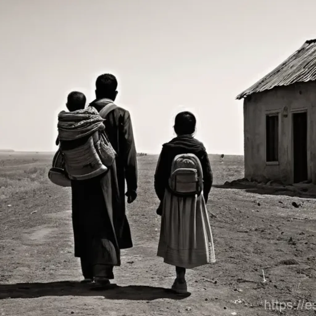 환경이주민의 사회적 정체성 형성 - **Prompt 1: The Weight of Farewell**
    "A deeply emotional wide shot of a family – a mother, fathe...